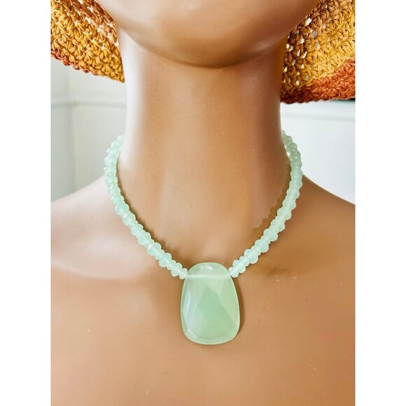 925 Silver Toggle Green Quartz Necklace - Picture 4 of 5